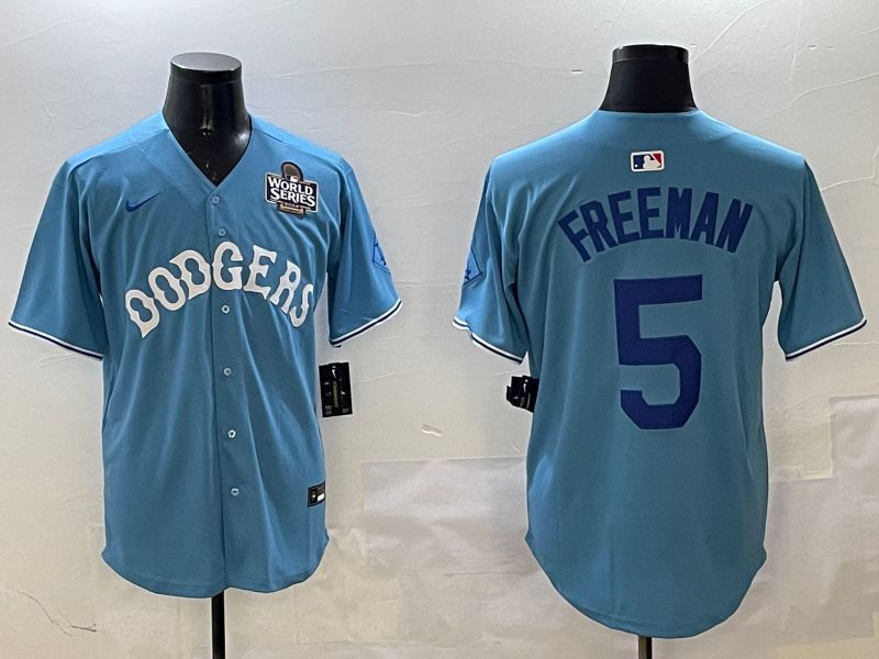 Men Los Angeles Dodgers #5 Freeman Light Blue Throwback Game 2025 Nike MLB Jersey style 5->los angeles dodgers->MLB Jersey